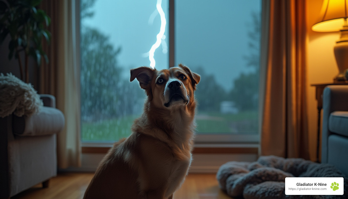 Dog is anxious during a storm.